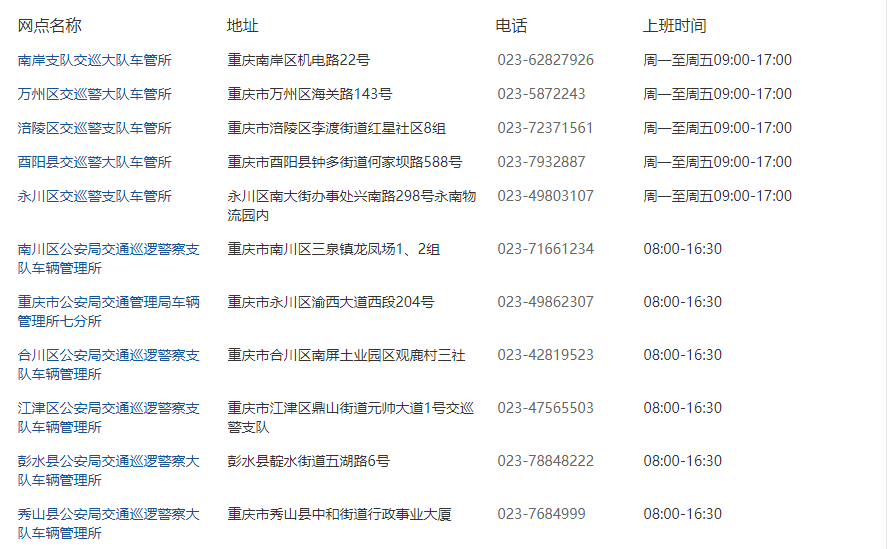 重庆车管所（官网地址+电话+上班时间）
